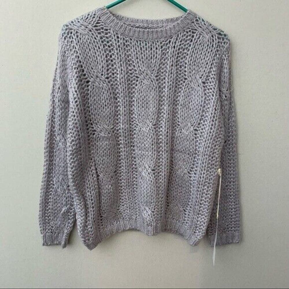 NWT Lumiere Cable Knit Open Knit Sweater Purple/Gray Womens Size Small